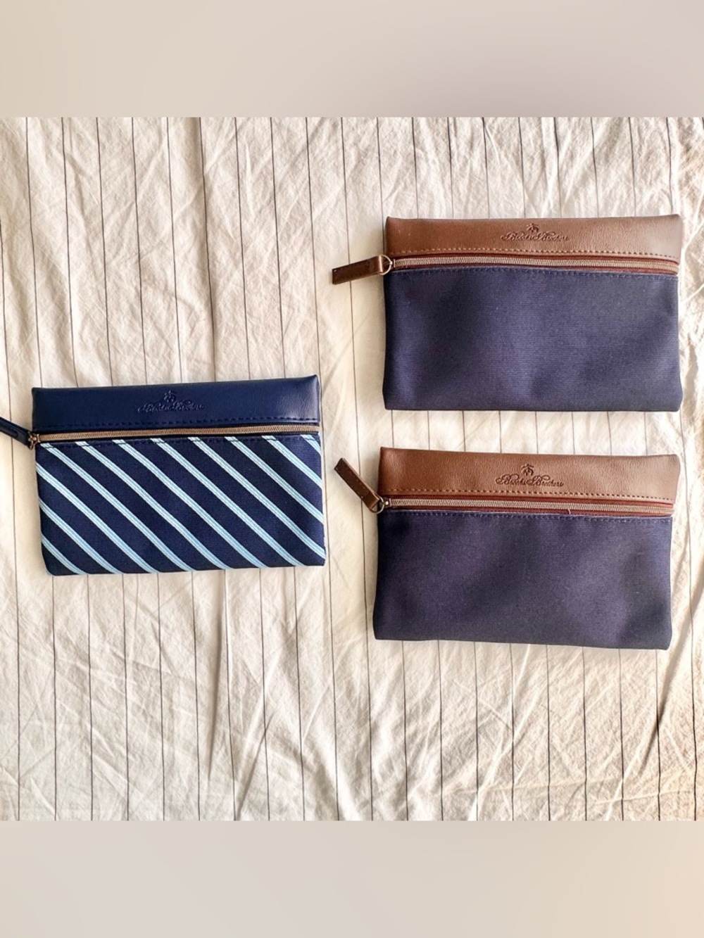 Brooks Brothers United Airlines Amenity Kit Blue Stripes & Solid Lot of 3 Empty
